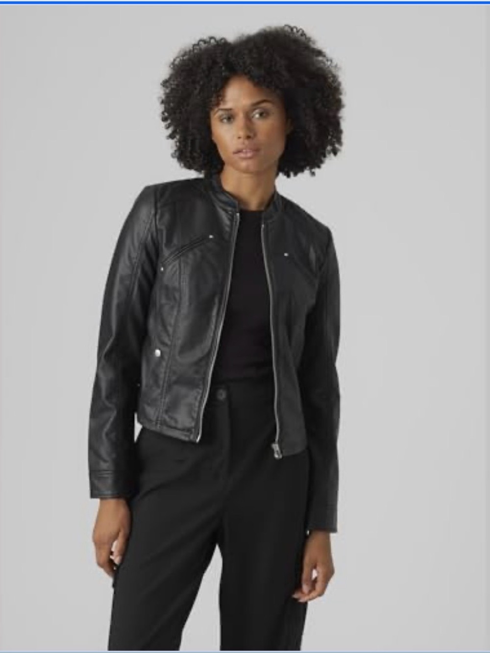 BRWOT Vero Moda Black Faux Leather Moto Jacket | Medium |